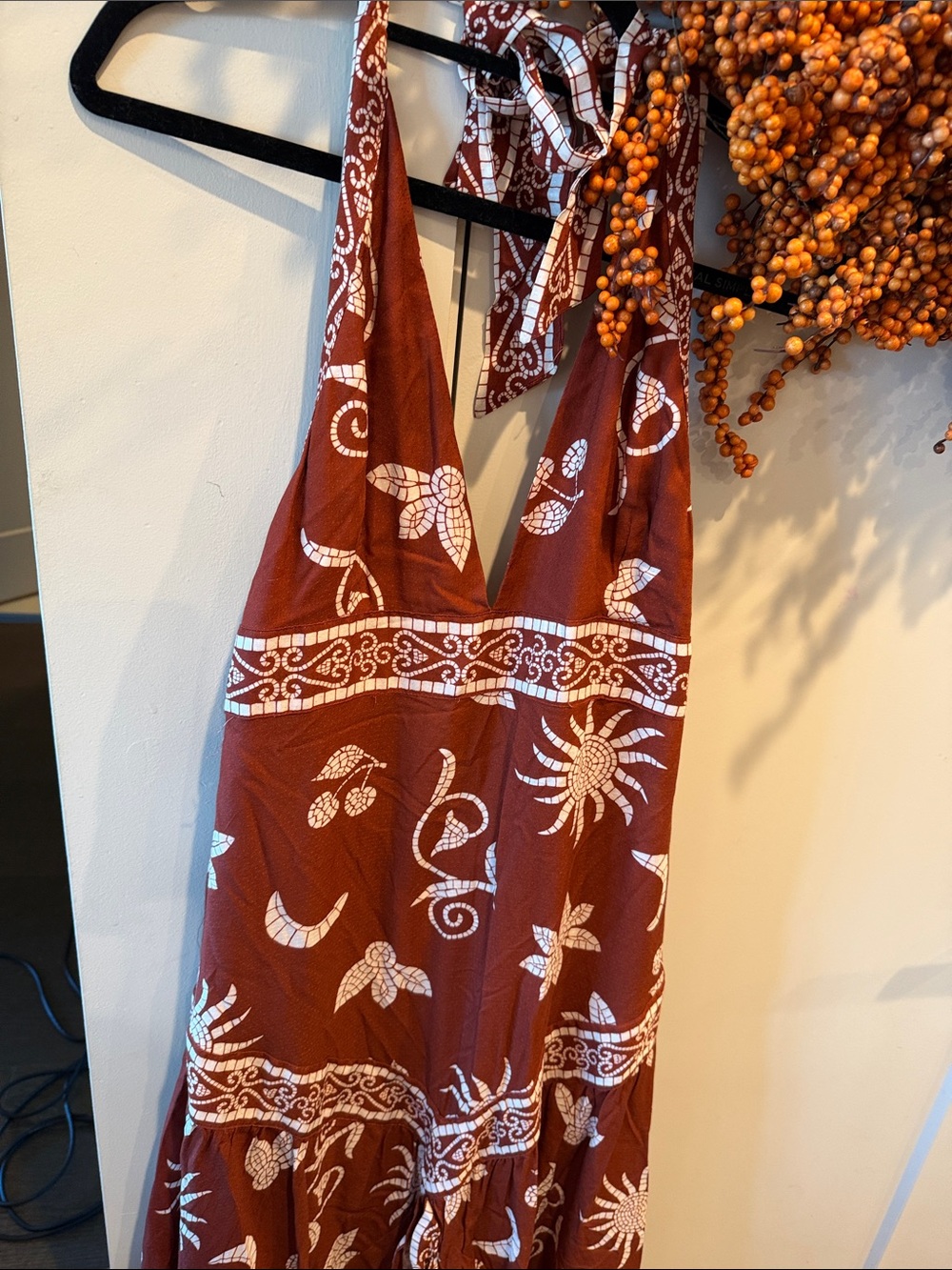 Anthropologie Rust Brown Maxi Dress with White Print - Picture 2 of 5